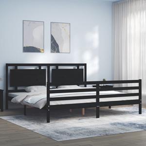 VidaXL Bedframe met hoofdbord massief hout zwart 200x200 cm