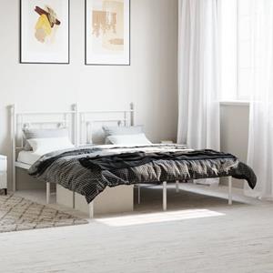 VidaXL Bedframe met hoofdbord metaal wit 150x200 cm