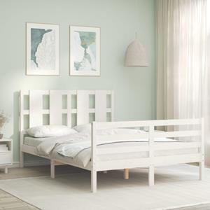 VidaXL Bedframe met hoofdbord massief hout wit 140x190 cm