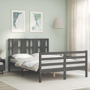 VidaXL Bedframe met hoofdbord massief hout grijs 140x190 cm