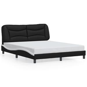 VidaXL Bedframe met hoofdbord kunstleer zwart en wit 160x200 cm