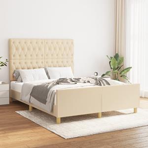 VidaXL Bedframe met hoofdeinde stof crèmekleurig 140x190 cm