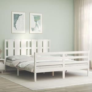 VidaXL Bedframe met hoofdbord massief hout wit 160x200 cm