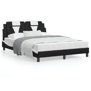 VidaXL Bedframe met hoofdbord kunstleer zwart en wit 140x200 cm