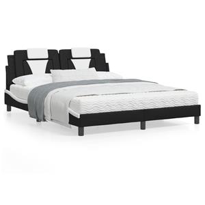 VidaXL Bedframe met hoofdbord kunstleer zwart en wit 160x200 cm