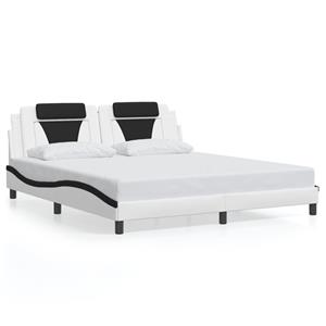 VidaXL Bedframe met hoofdbord kunstleer wit en zwart 180x200 cm