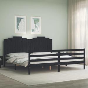 VidaXL Bedframe met hoofdbord massief hout zwart 200x200 cm