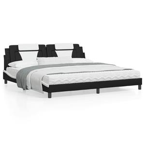 VidaXL Bedframe met hoofdbord kunstleer zwart en wit 200x200 cm