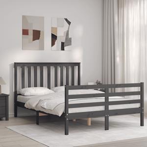 VidaXL Bedframe met hoofdbord massief hout grijs 140x190 cm