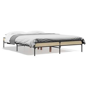 VidaXL Bedframe bewerkt hout metaal sonoma eikenkleurig 135x190 cm