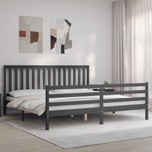 VidaXL Bedframe met hoofdbord massief hout grijs 200x200 cm