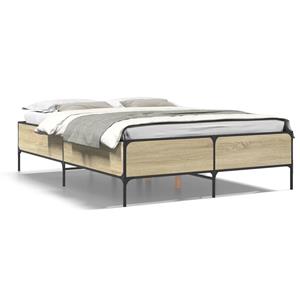 VidaXL Bedframe bewerkt hout metaal sonoma eikenkleurig 135x190 cm