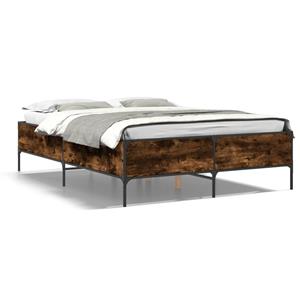 VidaXL Bedframe bewerkt hout metaal gerookt eikenkleurig 135x190 cm