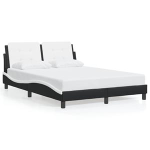 VidaXL Bedframe met hoofdbord kunstleer zwart en wit 140x190 cm