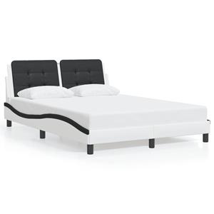 VidaXL Bedframe met hoofdbord kunstleer wit en zwart 140x190 cm