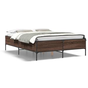 VidaXL Bedframe bewerkt hout metaal bruin eikenkleur 135x190 cm