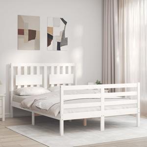 VidaXL Bedframe met hoofdbord massief hout wit 140x200 cm