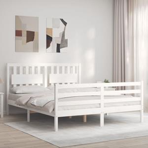 VidaXL Bedframe met hoofdbord massief hout wit 160x200 cm