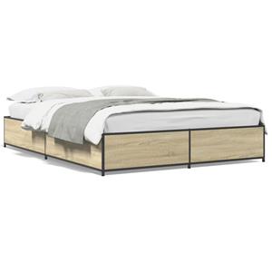 VidaXL Bedframe bewerkt hout metaal sonoma eikenkleurig 135x190 cm