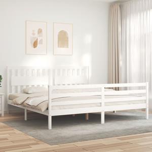 VidaXL Bedframe met hoofdbord massief hout wit 200x200 cm