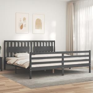 VidaXL Bedframe met hoofdbord massief hout grijs 200x200 cm