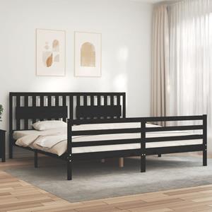 VidaXL Bedframe met hoofdbord massief hout zwart 200x200 cm