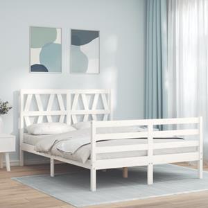 VidaXL Bedframe met hoofdbord massief hout wit 140x190 cm