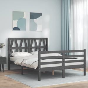 VidaXL Bedframe met hoofdbord massief hout grijs 140x190 cm