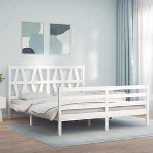 VidaXL Bedframe met hoofdbord massief hout wit 160x200 cm