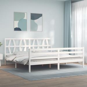 VidaXL Bedframe met hoofdbord massief hout wit 200x200 cm