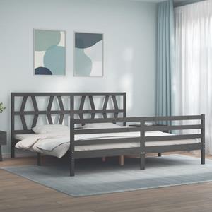 VidaXL Bedframe met hoofdbord massief hout grijs 200x200 cm