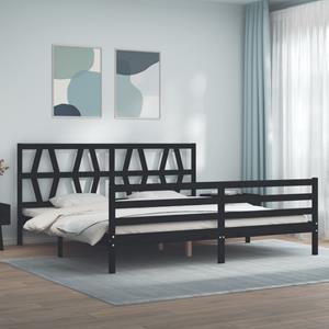 VidaXL Bedframe met hoofdbord massief hout zwart 200x200 cm