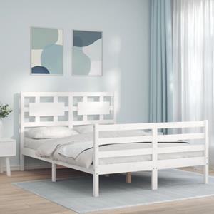 VidaXL Bedframe met hoofdbord massief hout wit 140x190 cm