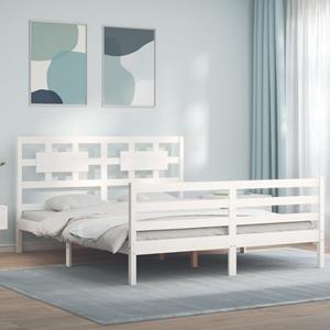 VidaXL Bedframe met hoofdbord massief hout wit 160x200 cm