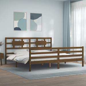 VidaXL Bedframe met hoofdbord massief hout honingbruin 200x200 cm