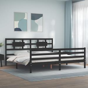 VidaXL Bedframe met hoofdbord massief hout zwart 200x200 cm