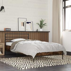 VidaXL Bedframe bewerkt hout en metaal gerookt eikenkleurig 75x190 cm