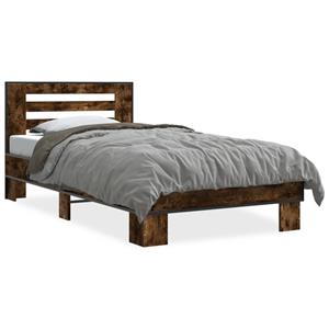 VidaXL Bedframe bewerkt hout en metaal gerookt eikenkleurig 75x190 cm