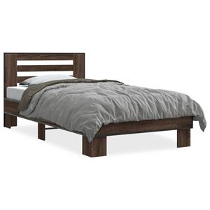 VidaXL Bedframe bewerkt hout en metaal bruin eikenkleurig 75x190 cm
