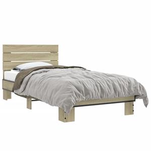 VidaXL Bedframe bewerkt hout en metaal sonoma eikenkleurig 75x190 cm