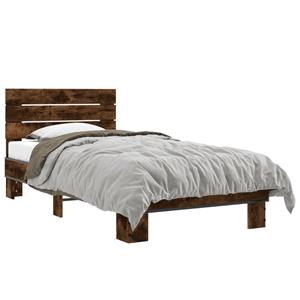 VidaXL Bedframe bewerkt hout en metaal gerookt eikenkleurig 75x190 cm
