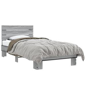 VidaXL Bedframe bewerkt hout en metaal grijs sonoma eiken 75x190 cm