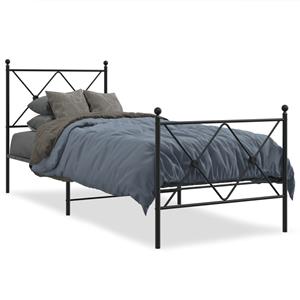VidaXL Bedframe met hoofd- en voeteneinde metaal zwart 75x190 cm