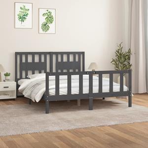 VidaXL Bedframe met hoofdbord massief grenenhout grijs 150x200 cm