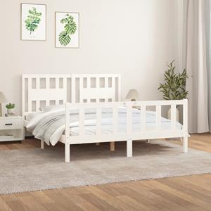 VidaXL Bedframe met hoofdbord massief grenenhout wit 160x200 cm