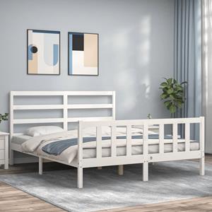 VidaXL Bedframe met hoofdbord massief hout wit 160x200 cm