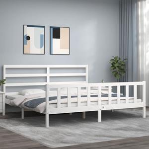 VidaXL Bedframe met hoofdbord massief hout wit 180x200 cm