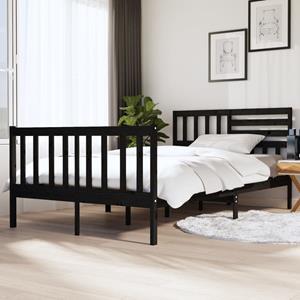 VidaXL Bedframe massief hout zwart 135x190 cm