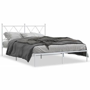 VidaXL Bedframe met hoofdbord metaal wit 135x190 cm