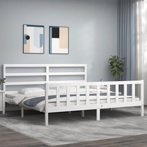 VidaXL Bedframe met hoofdbord massief hout wit 200x200 cm